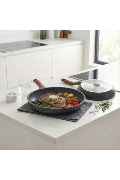 XTROQ 28CM Nonstick Frying Pan (with Lid), Swiss Granite Coating, Induction, PFOA Free Skillet
