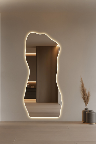 Mirze Life Modern Tasarım Led Aydınlatmalı Boy Aynası - Asimetrik Ledli Büyük...