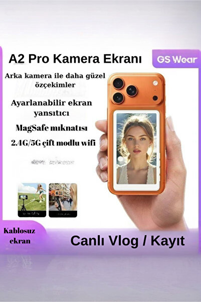 Lunvo Ekran yansıtıcı A2Pro HD Wifi Bluetooth MagSafe Selfie Vlog şarj edileb...