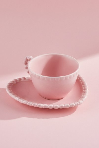 Karaca Pink Love Coffee Cup and Saucer Pink 100 ml