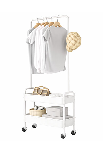 awwaline Suport de haine portabil, alb, 2 compartimente, 159x67x30cm