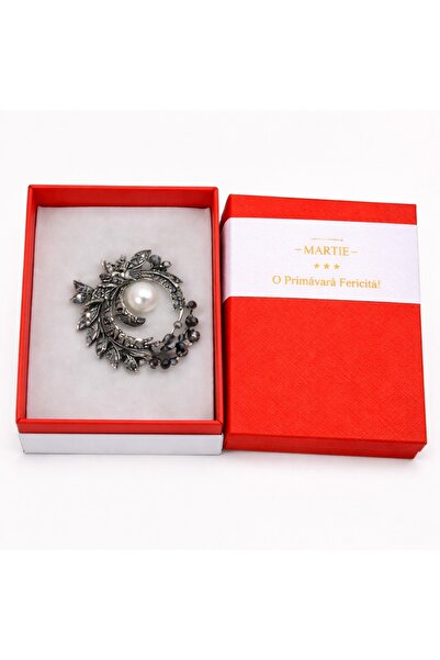 OEM Broșă Elegantă Ghirlanda Florală Argintie cu Perlă Albă – Mărțișor de Pri...