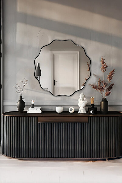 Fawdecor Şık Asimetrik Ahşap Çerçeveli Banyo Lavabo Duvar Aynası - Modern Dal...