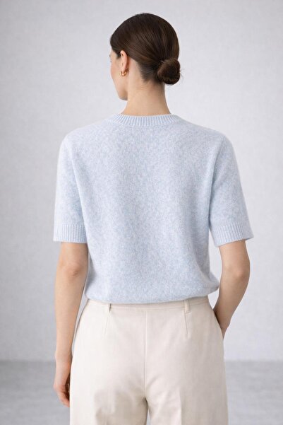 Ferraro Blue Women's Seasonal Wool Blend Short Sleeve Knitwear Blouse