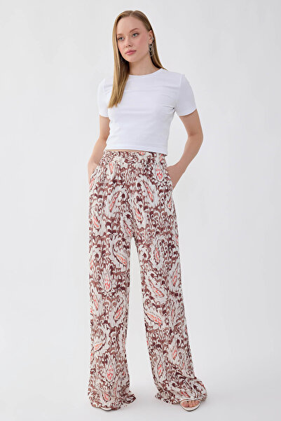 Vitrin Ethnic Pattern Wide Leg Pants with Elastic Waist