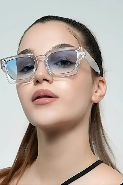 MACERATİ Loya Unisex Transparent Blue Square Ultra Light Uv400 Filtered Sungl...