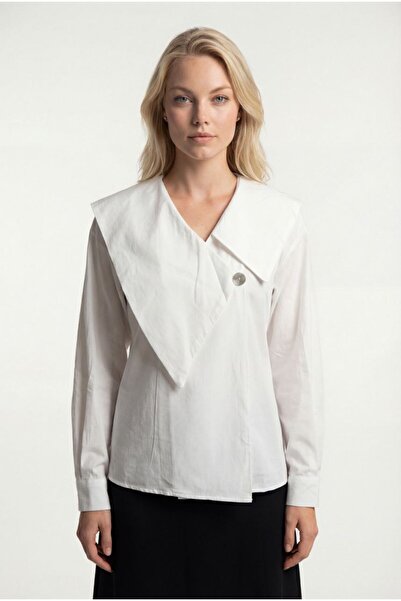 Auroveen V-Neck Single Button Detail Long Sleeve Woven Shirt Av1539