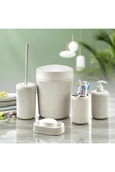 Nacario Nrcrioshop 5-Piece Bathroom Set – White Color, Modern Striped Design,...