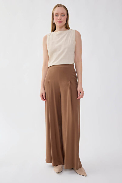 Vitrin Wide Leg Palazzo Trousers with Pleated Front and Elastic Waist
