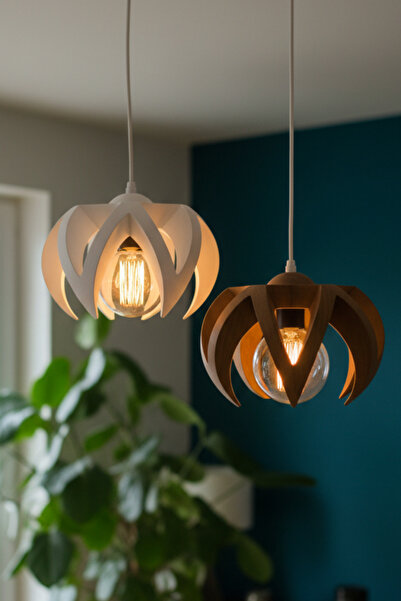 Oxyteez Modern 2’li Sarkıt Avize Kahve Beyaz Dekoratif Katmanlı Tasarım E27