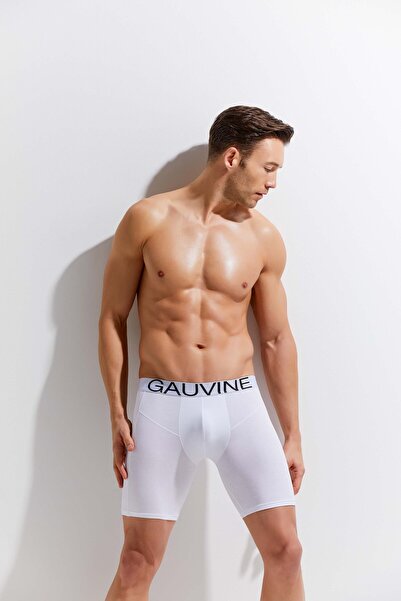 GAV20 Erkek Beyaz Premium Pamuklu Esnek Rahat Kesim Boxer-Logolu Bel bandı 3013