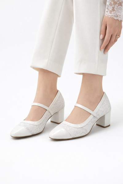 Aslının Butiği Belle Women's Lace Thick Heeled Ankle Strap Shoes