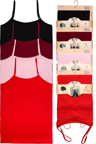 B'YOU life 4-Piece Women's Ribbed Combed Cotton Thread Strap Ribbed Report At...