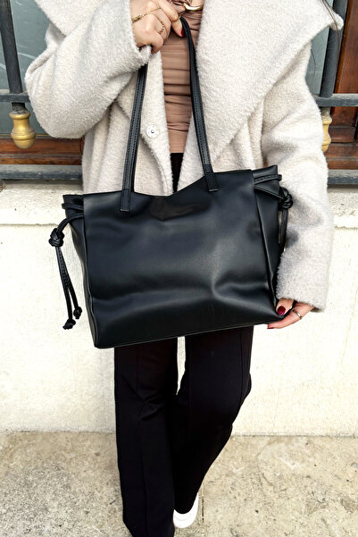 bahwar Geantă de umăr din piele vegană cu șnur – Geantă de mână elegantă și c...