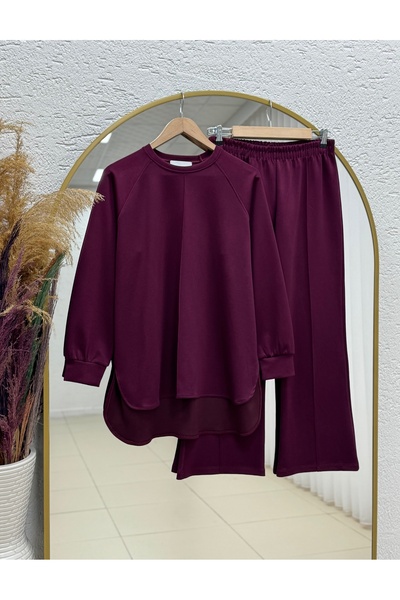 MİHRA STORE Evrenay Front and Sleeve Stitched Six Oval Trousers Suit-Mf1879 Plum