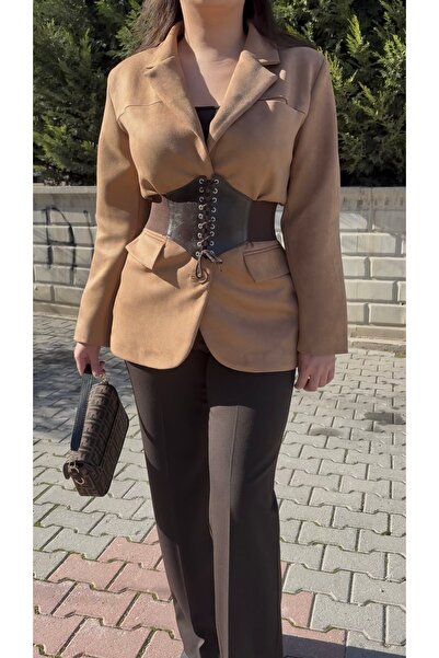 ayriss Liza premium taba süet blazer ceket