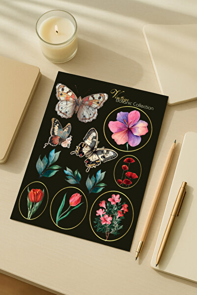 Ruhab Kelebekler / Dekoratif Çiçekli / 14x20cm / 11 parça / Laptop Kitap Deft...