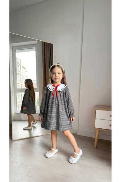 Butik Kız Çocuk Pötikareli Yakalı Fiyonklu Uzun Kollu Elbise – Geçen Sezonun ...