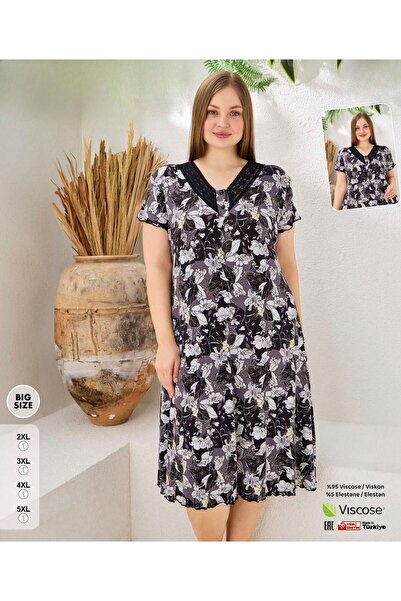 İpek Women's Short Sleeve Plus Size Lace Detailed Buttoned Midi Length Floral...