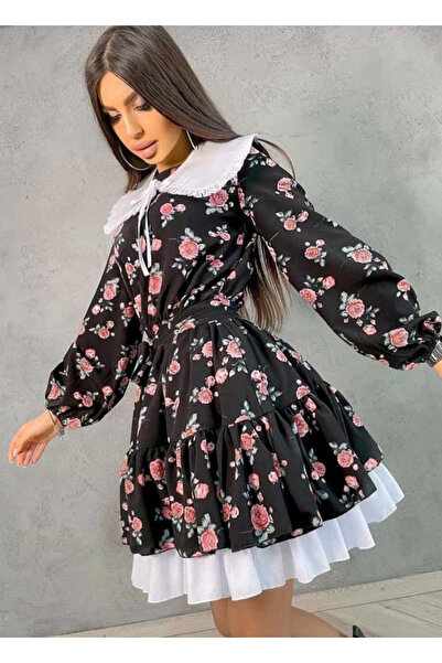 Mad Diva Black Mini Dress with Printed , Rosaline