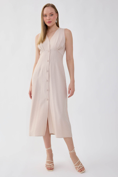 Vitrin V-Neck Buttoned Dress