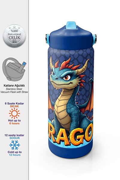 Coral High Dragon Patterned Steel Thermos with Folding Spout 650 ml 38313