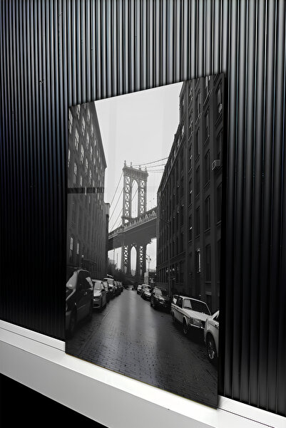 kutuTR Siyah Beyaz New York Manhattan Köprüsü Temperli Cam Tablo 50x70 Cm 2D ...