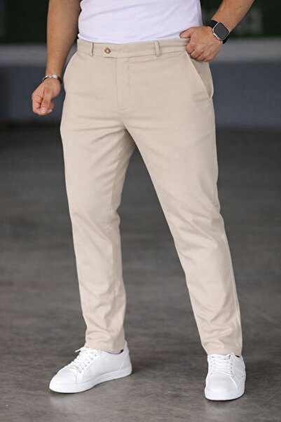 Mamlay Men's Beige Quality Oversized Large Size Fabric Trousers