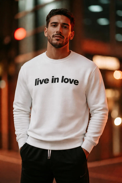 COMBİNE MİCHAİL Мъжка блуза с надпис „Live in Love“ в цвят екрю