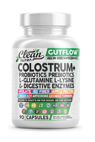 Clean Nutraceuticals Supplements, Colostrum Probiotics Pills Prebiotics, L-Gl...