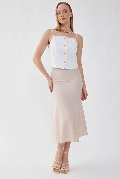 Vitrin Midi Length Skirt with Front Stitching Detail