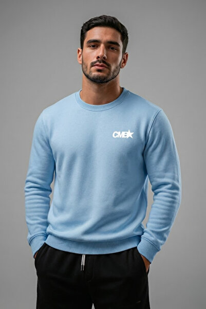 COMBİNE MİCHAİL Мъжка суитшърт с печат CMB в цвят бебешко синьо