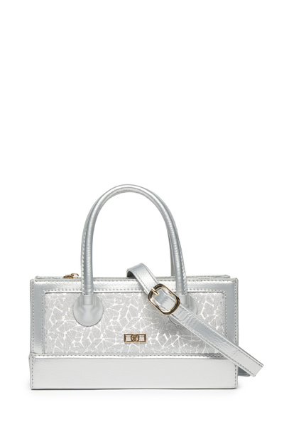 Zühre حقيبة فضية اللون على شكل صندوق لامع 0056