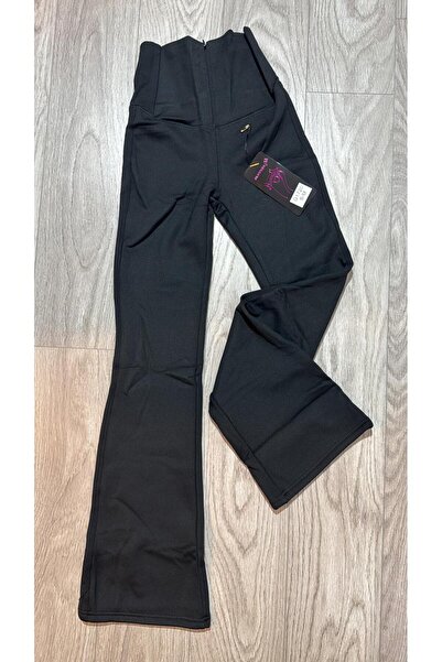 NO BRAND WOMEN'S FLARED PADDED LEGGINGS WITH ZIPPER AND BACK POCKET - HIGH WAIST