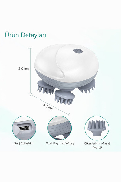 SMAYLİNG 3D Saç Derisi Masaj Aleti | 360° Döner Başlıklı | 96 Yoğurma Noktası | Şarj Edilebilir | Yıkanabilir