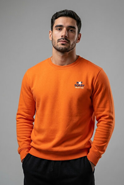 COMBİNE MİCHAİL Men's Orange Sweatshirt with Chest Text Print