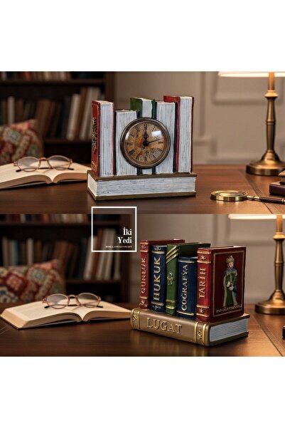 İki Yedi Konsept Fatih Sultan Mehmet Figürlü Kalemlikli Masa Saati Kitap Tasa...