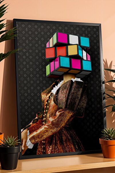 Saturn Γυναικεία κεφαλή σε σχήμα κύβου του Ρούμπικ, ζωγραφική με πλαίσιο, σε ...