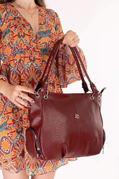 Gondol Women's Double Compartment Hand and Shoulder Bag Ald.6756 Claret Red