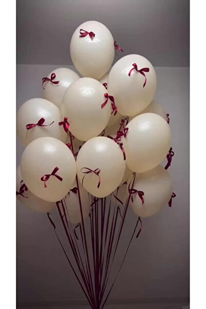 PartyPoo Sand Beige Balloon Set and Burgundy Bow Ribbon Balloon Set – Birthda...