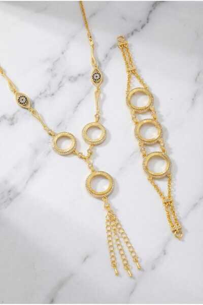 FerizZ Three-Frame Necklace and Bracelet Combination with Auger Chain Bnd-105