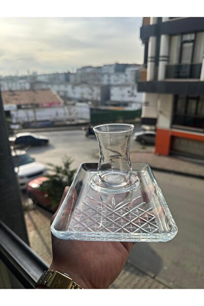 Paşabahçe 6 Li (12 parça) Cam Sunum Tabaklı Çay Bardak model 12