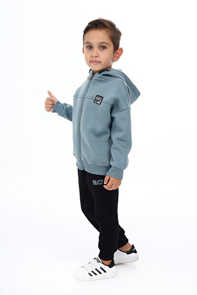 Toontoy Boy's 2-Piece Set Printed Hooded Zipper Sweatshirt & Jogger with Elas...