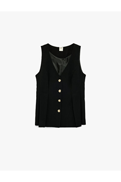 Koton Button Detailed Sleeveless Long V-Neck Vest