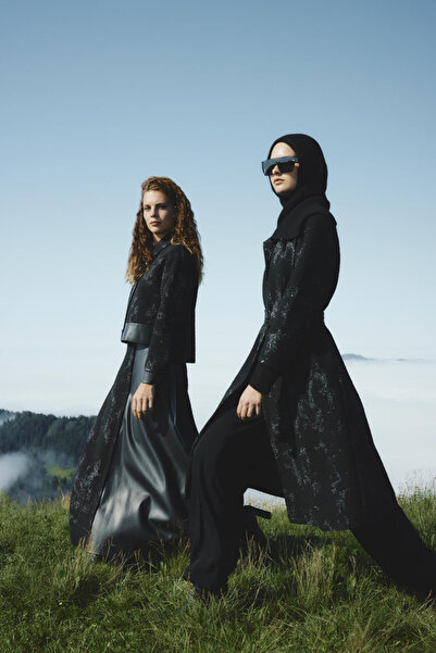 Zühre Collar Detailed Belted Black Cardigan 0028