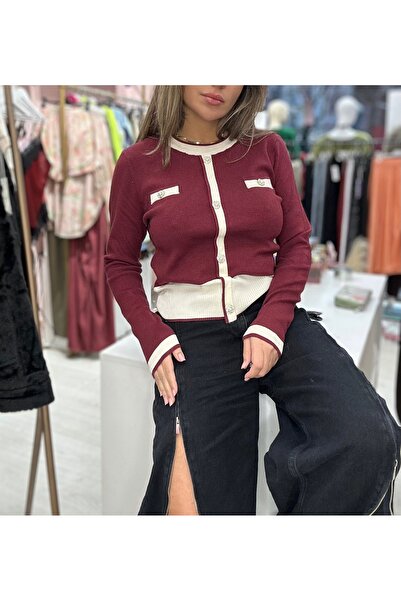 Brielle Classic Burgundy Sweater with Decorative Buttons Viscose 1702