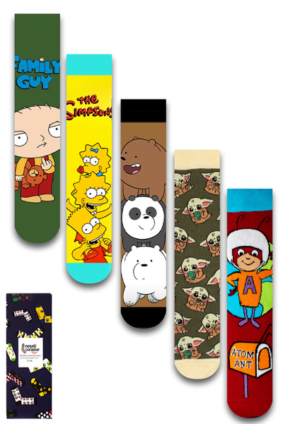 Neşeli Çoraplar 5'li Atom Karınca Kutulu Çorap Set