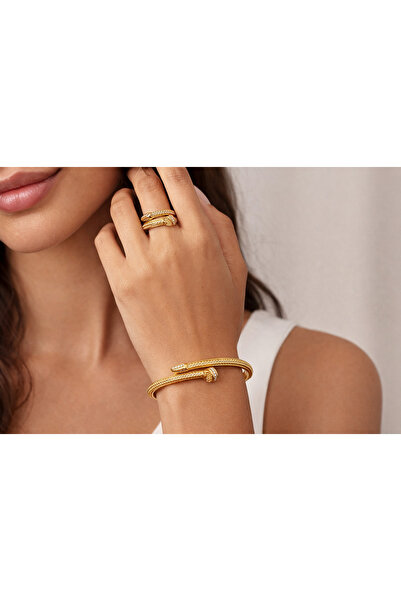 stylishaccessories Stylish bracelet and ring set with elegant crystals in gol...