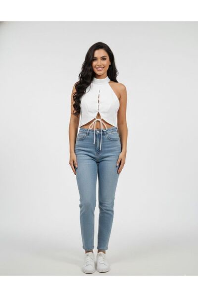 marvion Kadın Halter Yaka Önden Baglamalı Crop Bluz