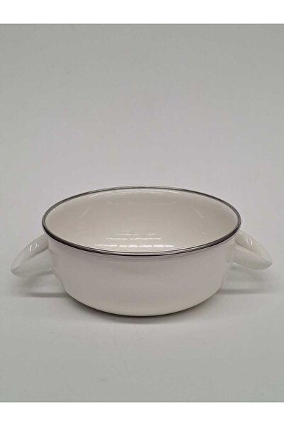 GİZEM Enamel Bowl with Handle Cream 18 cm - Reverse Handle - 1100 ml